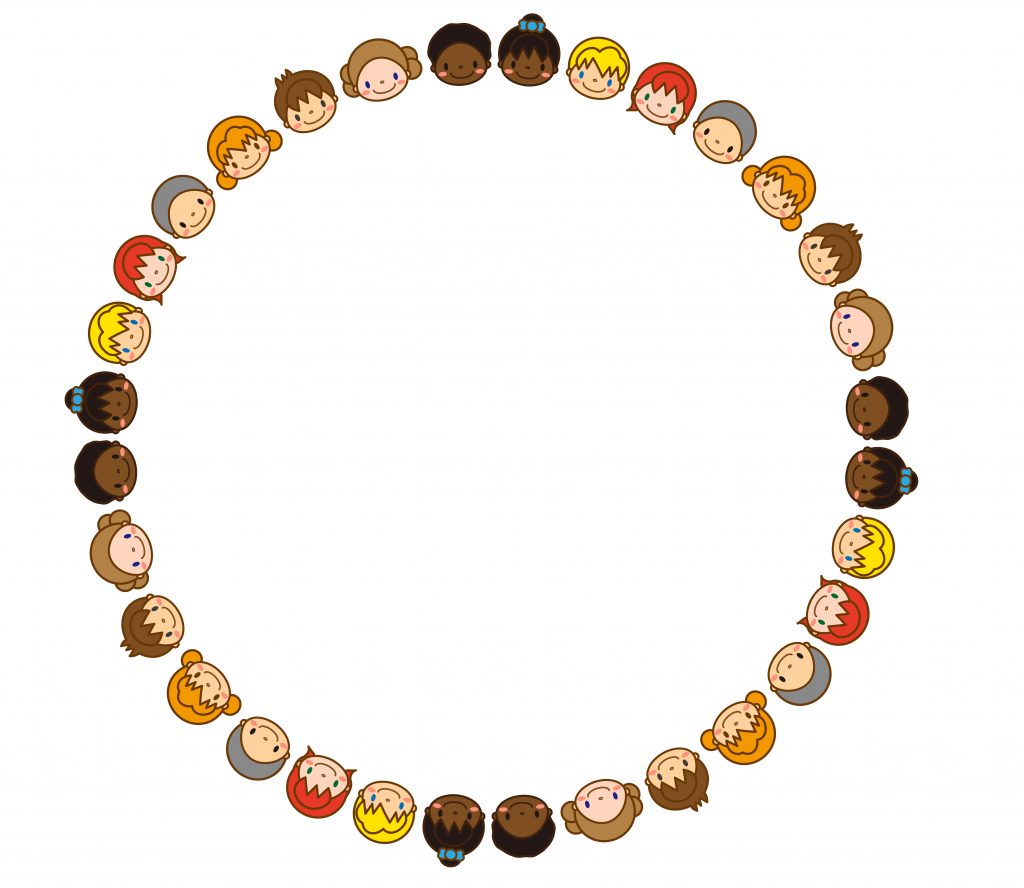 多国籍の子どもたちの笑顔で輪を作っているイラスト